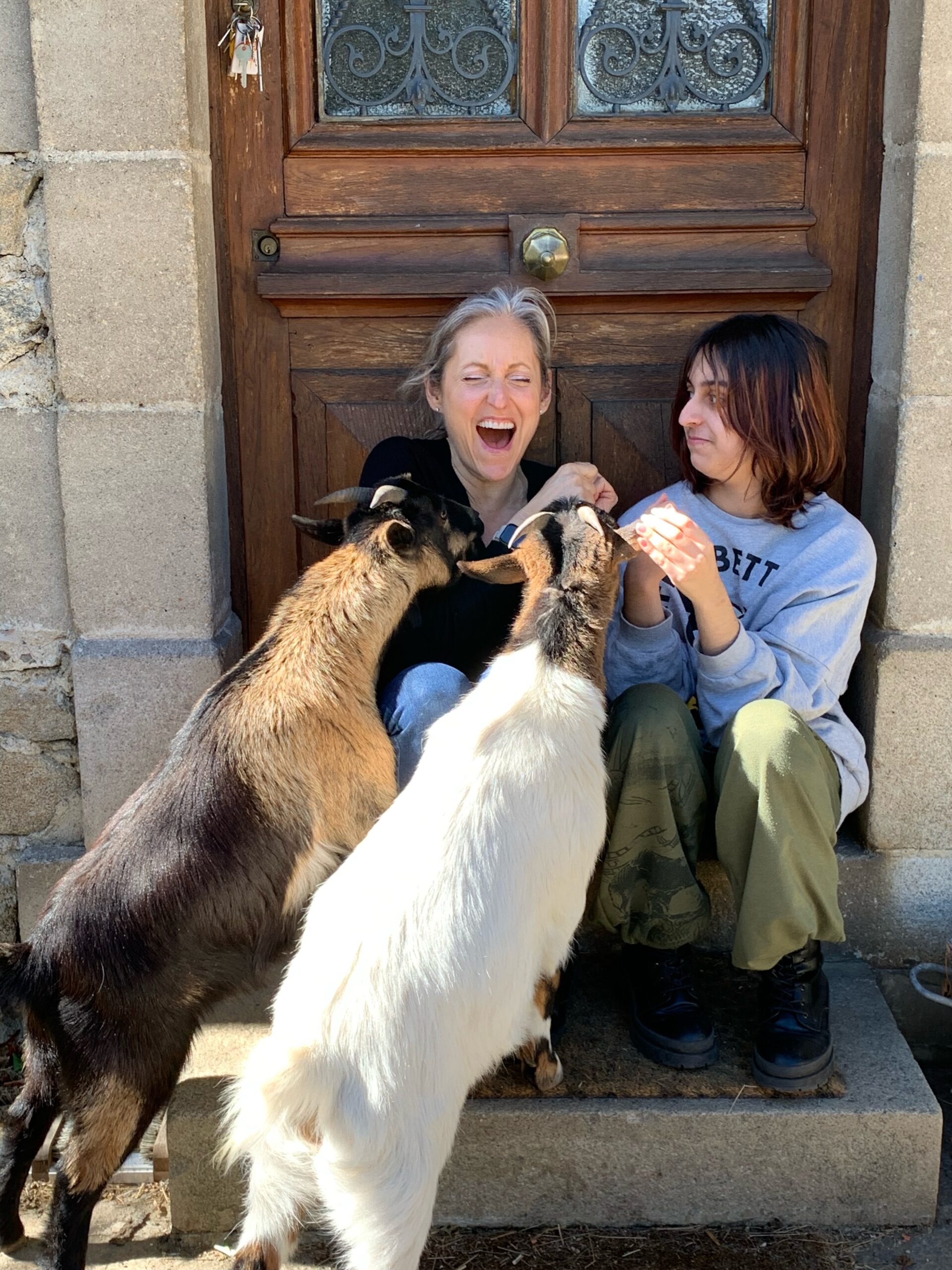 Emmanuelle with goats